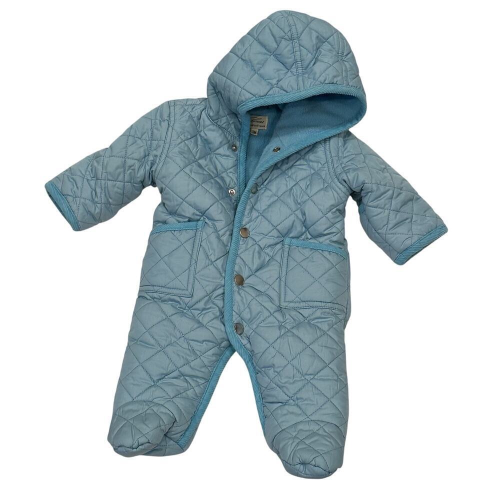 Leveret Baby Blue Quilted Fleece Lined Bunting Snowsuit Hooded 3M